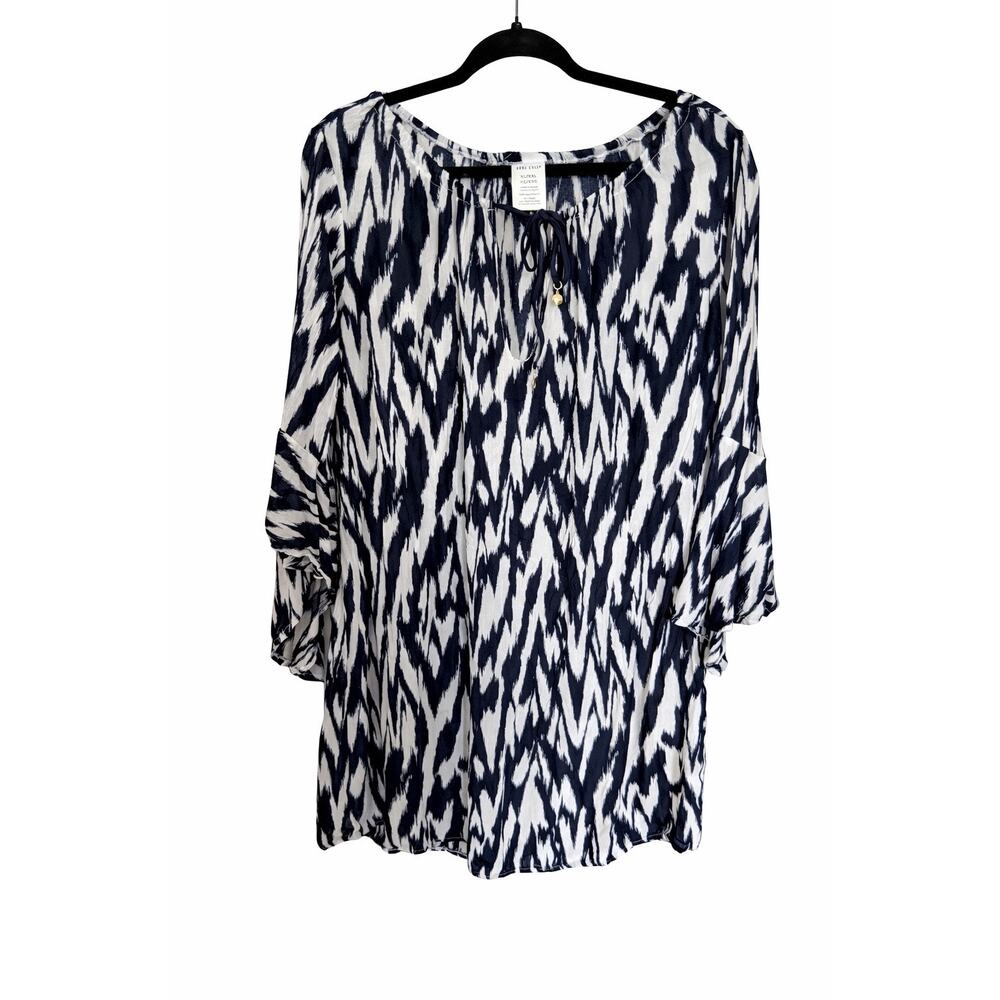 Anne Cole XL/XXL Navy White Ikat Swim Cover Up Tunic Beach Resort Coastal‎ Chic
